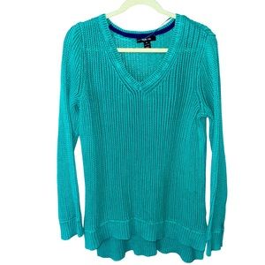 Style & Co Jade Green V-Neck Open Knit 100%‎ Cotton Sweater.